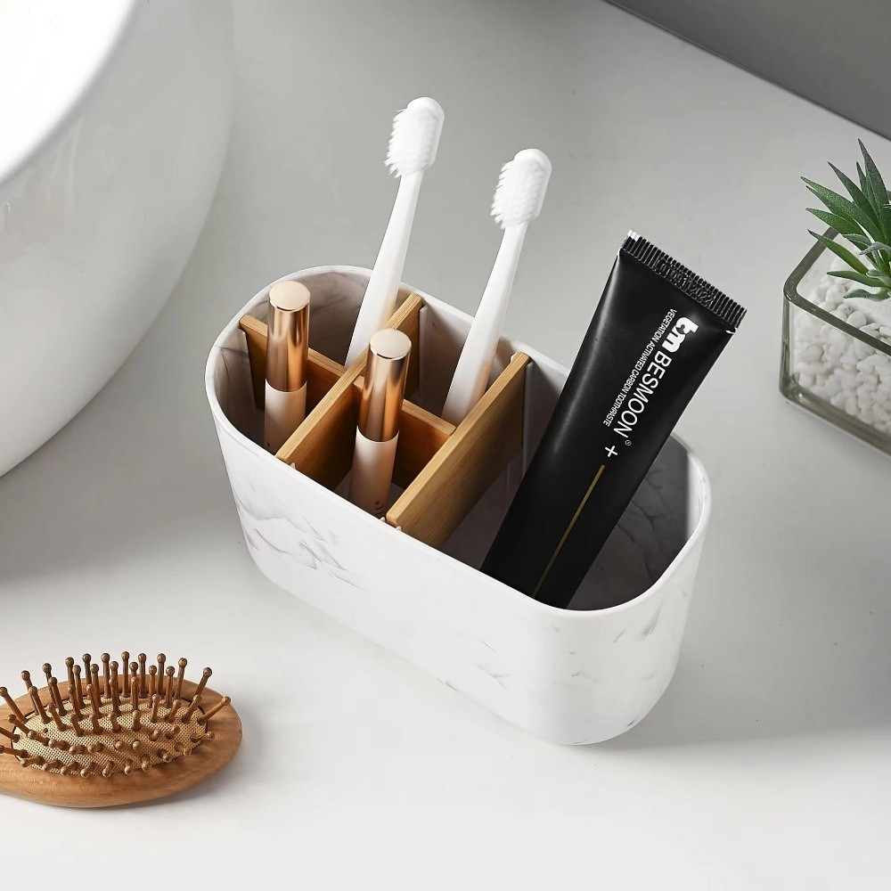 Bamboo Toothbrush - Portaspazzolini Multi-Scomparto in Plastica, Contenitore per