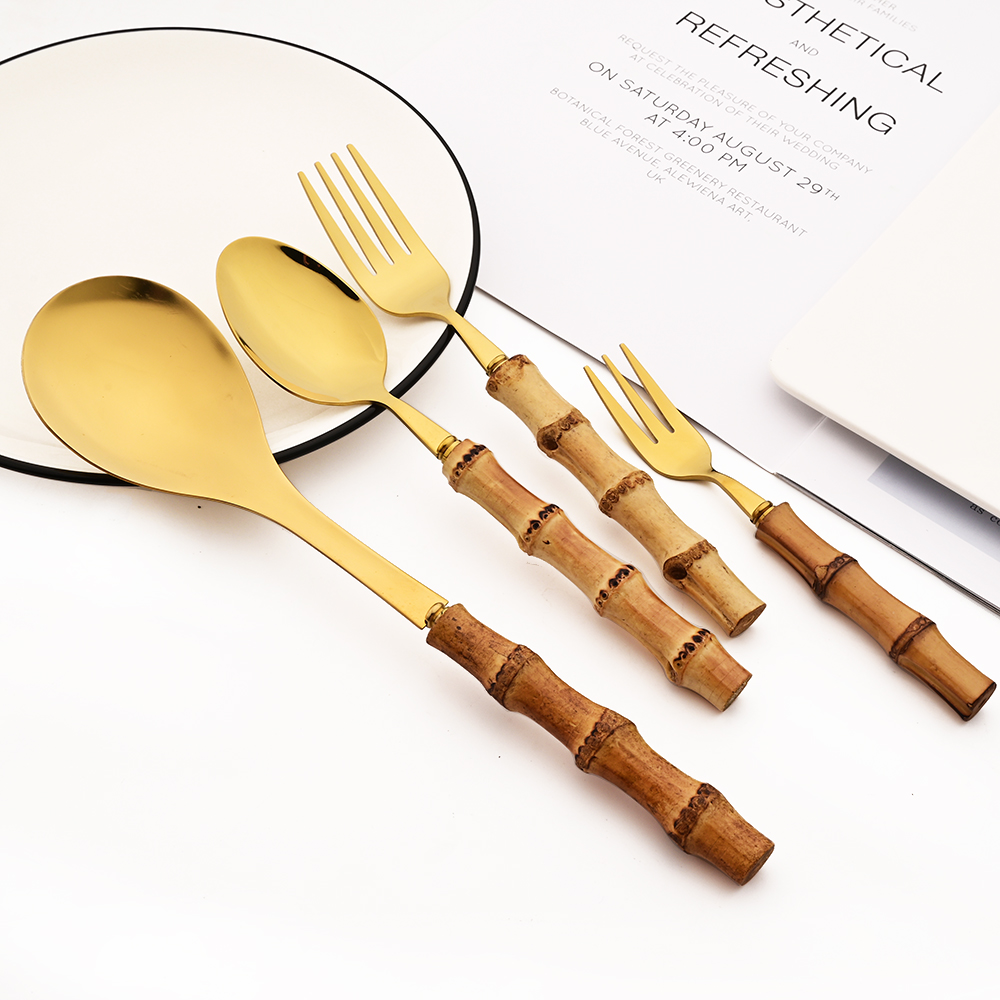 6 pezzi oro manico in bambù na - Bamboo Cutlery recensione e prezzo